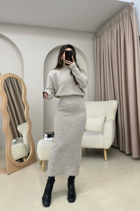 ONE COLOR ROUND NECK WOMAN DRESS BEIGE/BEZHE 