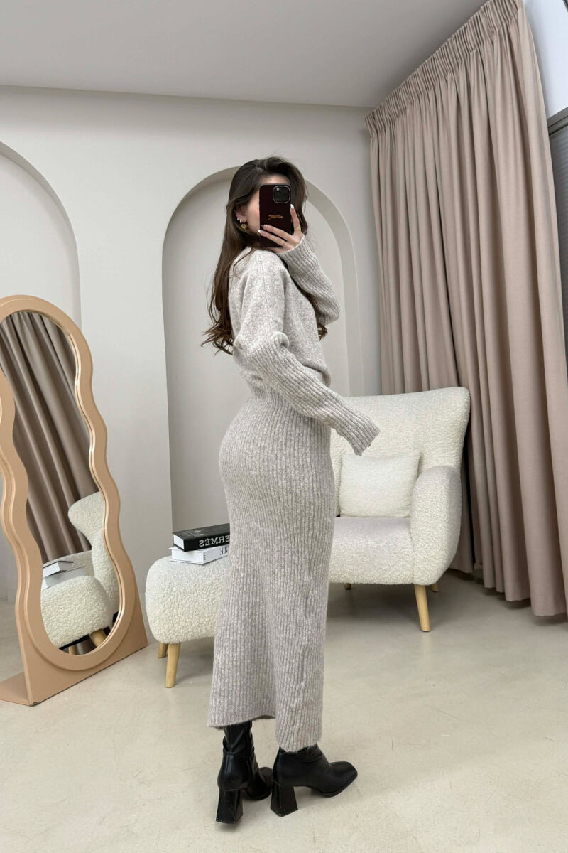 ONE COLOR ROUND NECK WOMAN DRESS BEIGE/BEZHE - 3