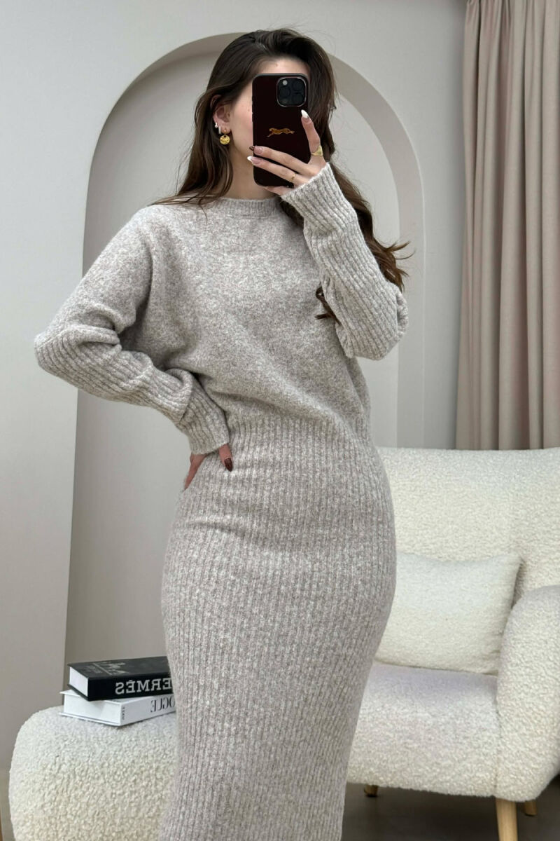 ONE COLOR ROUND NECK WOMAN DRESS BEIGE/BEZHE - 4