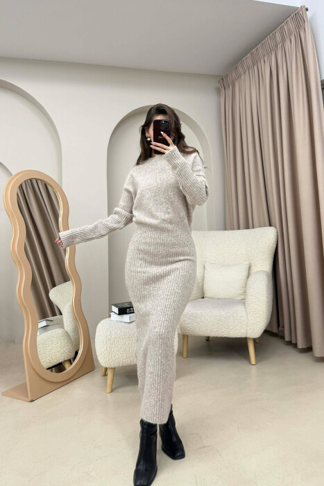 ONE COLOR ROUND NECK WOMAN DRESS BEIGE/BEZHE - 6