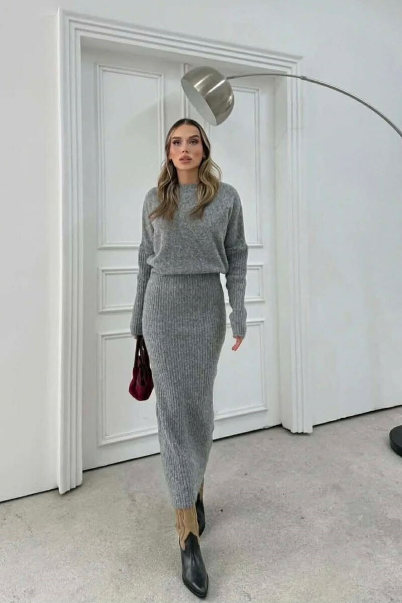 ONE COLOR ROUND NECK WOMAN DRESS GREY/GRI - 1