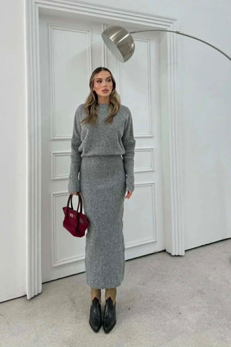 ONE COLOR ROUND NECK WOMAN DRESS GREY/GRI - 5