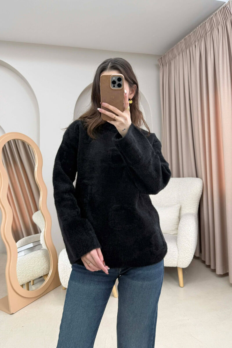 ONE COLOR ROUND NECK WOMAN SWEATER BLACK/ E ZEZE - 1