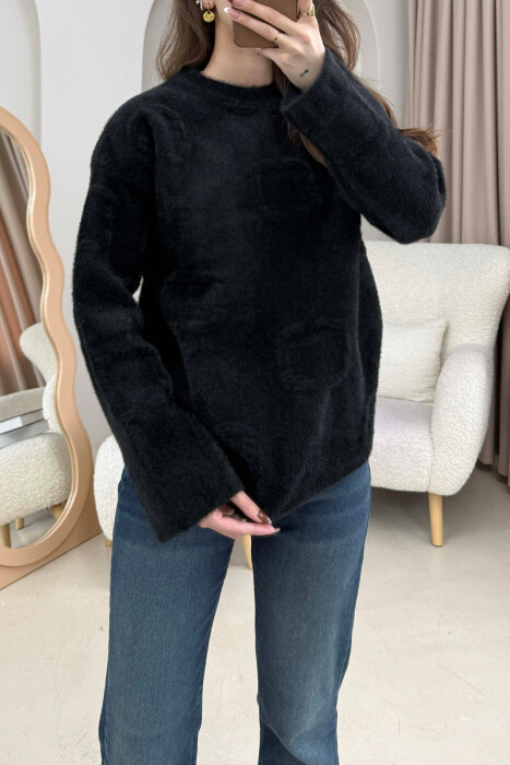 ONE COLOR ROUND NECK WOMAN SWEATER BLACK/ E ZEZE - 2