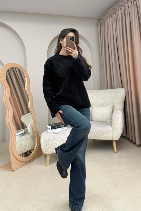 ONE COLOR ROUND NECK WOMAN SWEATER BLACK/ E ZEZE - 4