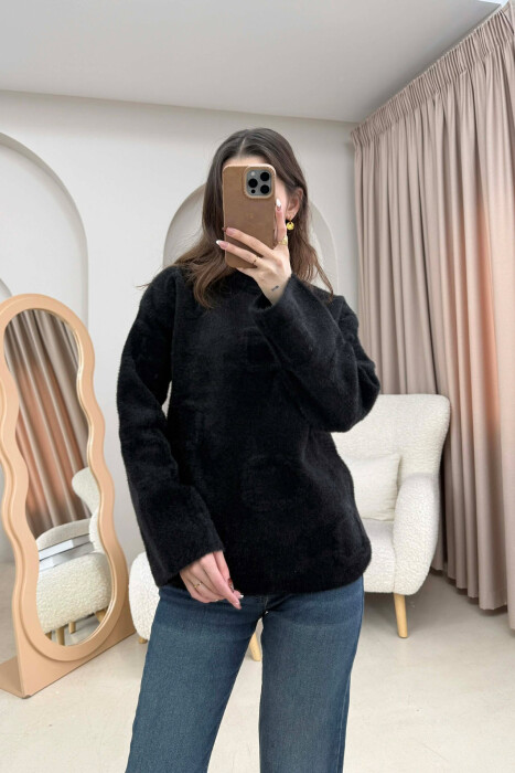 ONE COLOR ROUND NECK WOMAN SWEATER BLACK/ E ZEZE 