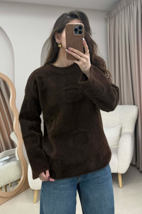 ONE COLOR ROUND NECK WOMAN SWEATER BROWN/KAFE - KLAUDIO FASHION