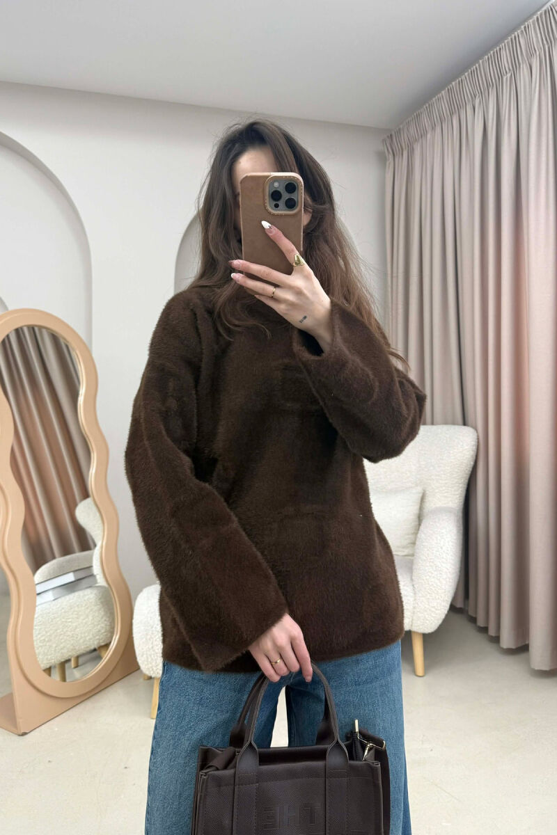 ONE COLOR ROUND NECK WOMAN SWEATER BROWN/KAFE - 3