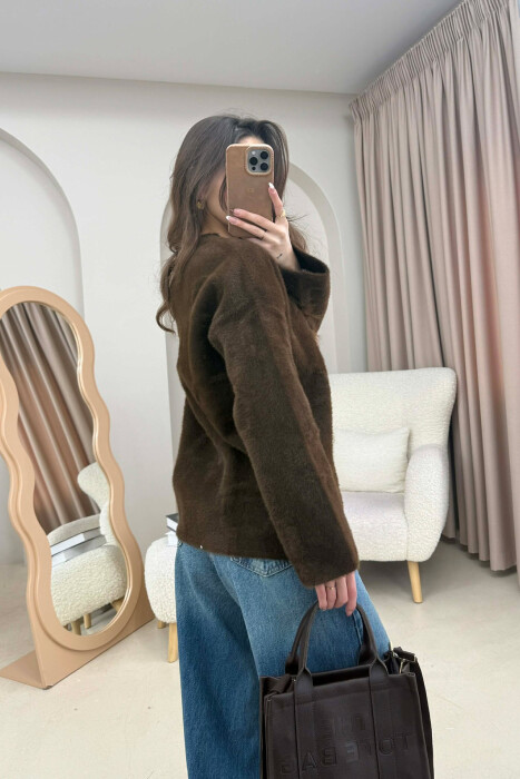 ONE COLOR ROUND NECK WOMAN SWEATER BROWN/KAFE - 4