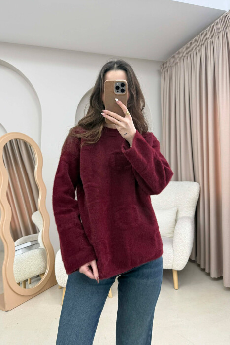 ONE COLOR ROUND NECK WOMAN SWEATER BURGUNDY/VISHNJE - 1