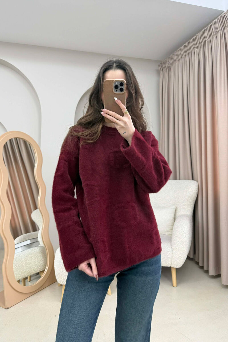 ONE COLOR ROUND NECK WOMAN SWEATER BURGUNDY/VISHNJE - 1