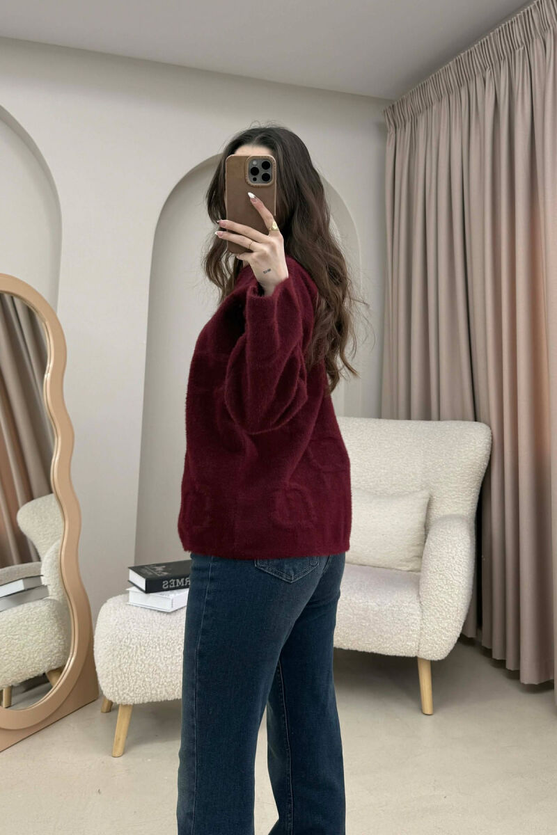 ONE COLOR ROUND NECK WOMAN SWEATER BURGUNDY/VISHNJE - 2