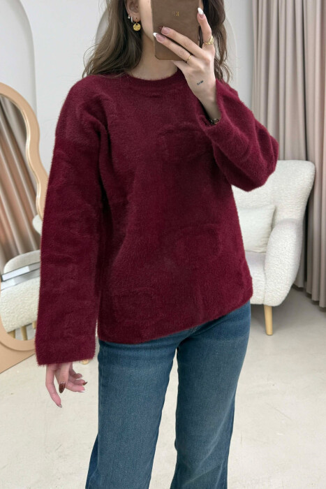 ONE COLOR ROUND NECK WOMAN SWEATER BURGUNDY/VISHNJE - 3