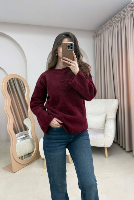 ONE COLOR ROUND NECK WOMAN SWEATER BURGUNDY/VISHNJE - 4