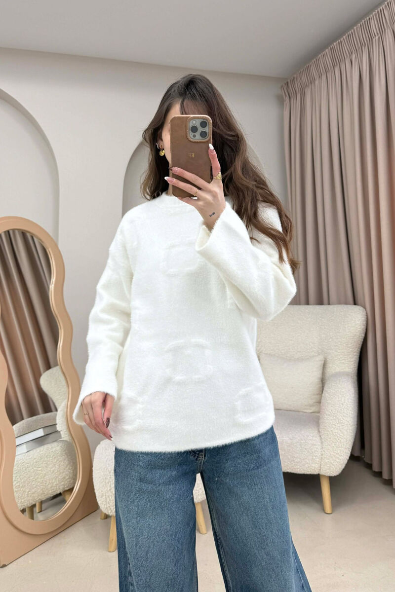 ONE COLOR ROUND NECK WOMAN SWEATER WHITE-E BARDHE - 1