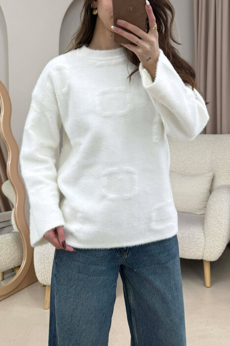 ONE COLOR ROUND NECK WOMAN SWEATER WHITE-E BARDHE - 4