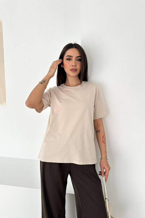 ONE COLOR ROUND NECK WOMAN T-SHIRT BEIGE/BEZHE - 2