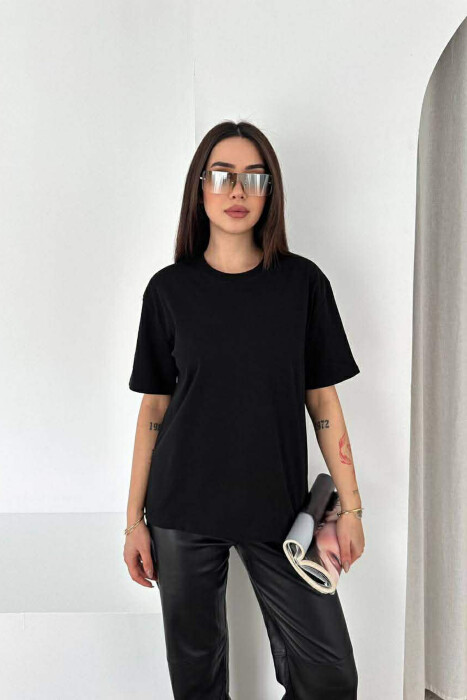 ONE COLOR ROUND NECK WOMAN T-SHIRT BLACK/ E ZEZE - 1