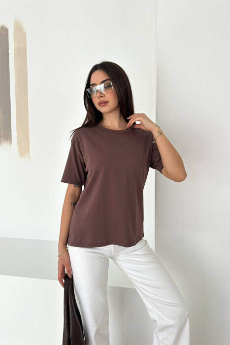 ONE COLOR ROUND NECK WOMAN T-SHIRT BROWN/KAFE 