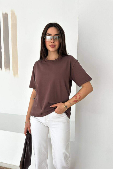 ONE COLOR ROUND NECK WOMAN T-SHIRT BROWN/KAFE - 2