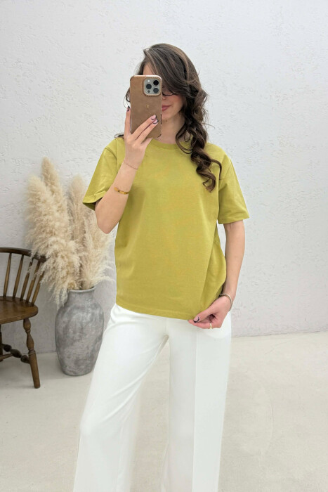 ONE COLOR ROUND NECK WOMAN T-SHIRT LIGHT GREEN/JEZB 