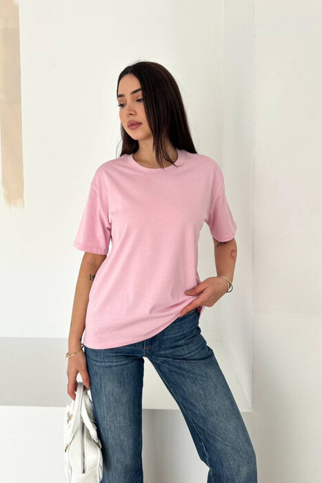 ONE COLOR ROUND NECK WOMAN T-SHIRT PINK/ROZE 