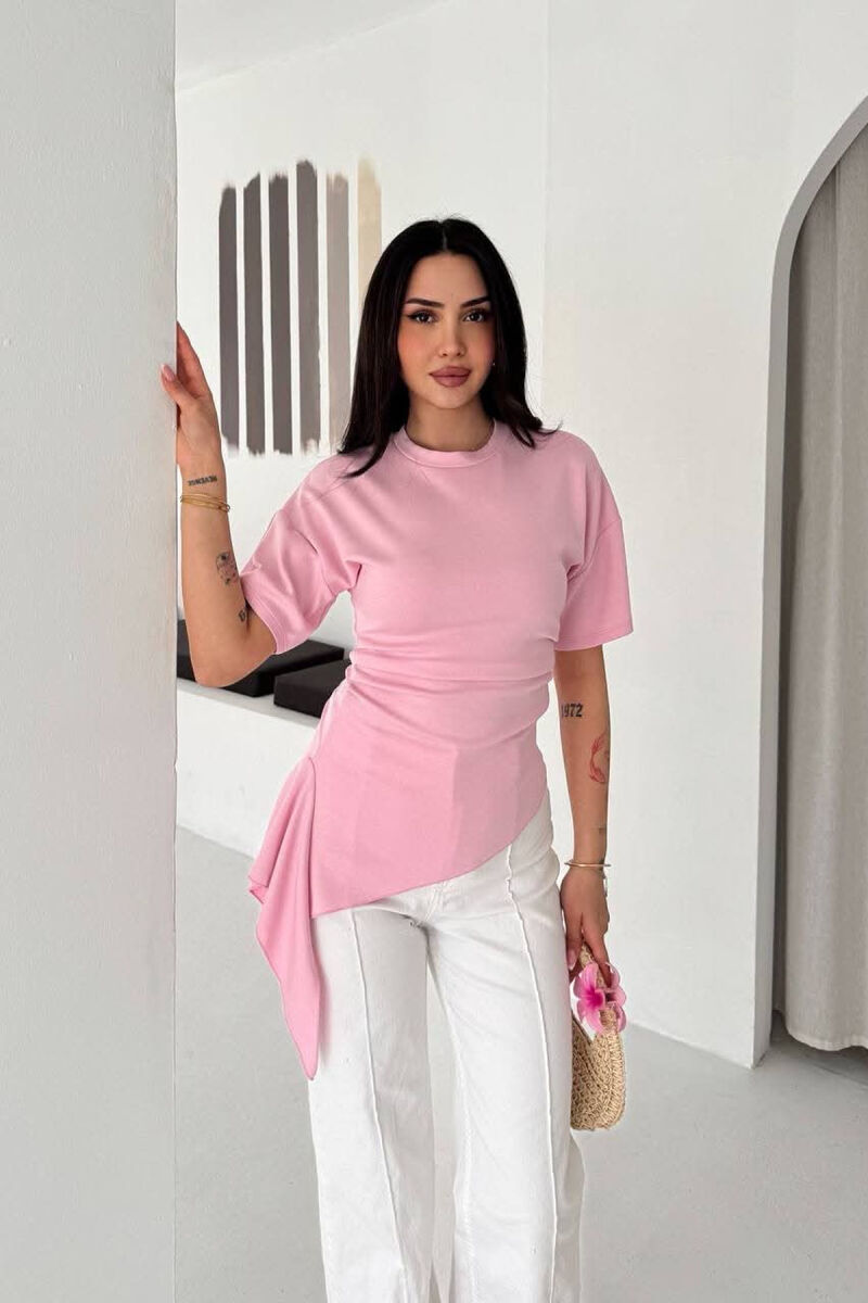 ONE COLOR ROUND NECK WOMAN T-SHIRT PINK/ROZE - 1