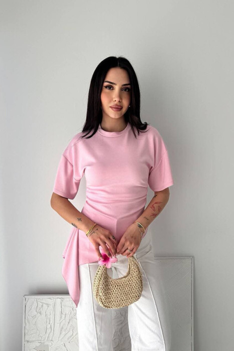 ONE COLOR ROUND NECK WOMAN T-SHIRT PINK/ROZE - 3