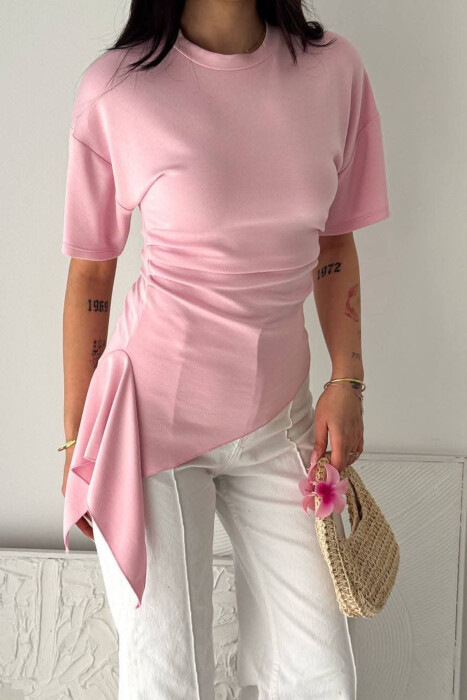 ONE COLOR ROUND NECK WOMAN T-SHIRT PINK/ROZE - 4