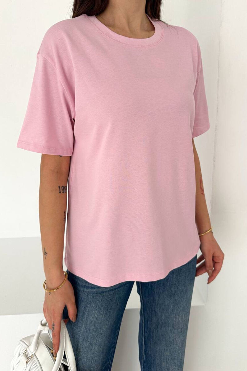 ONE COLOR ROUND NECK WOMAN T-SHIRT PINK/ROZE - 2