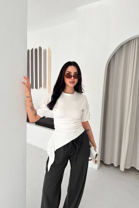 ONE COLOR ROUND NECK WOMAN T-SHIRT WHITE-E BARDHE - 2