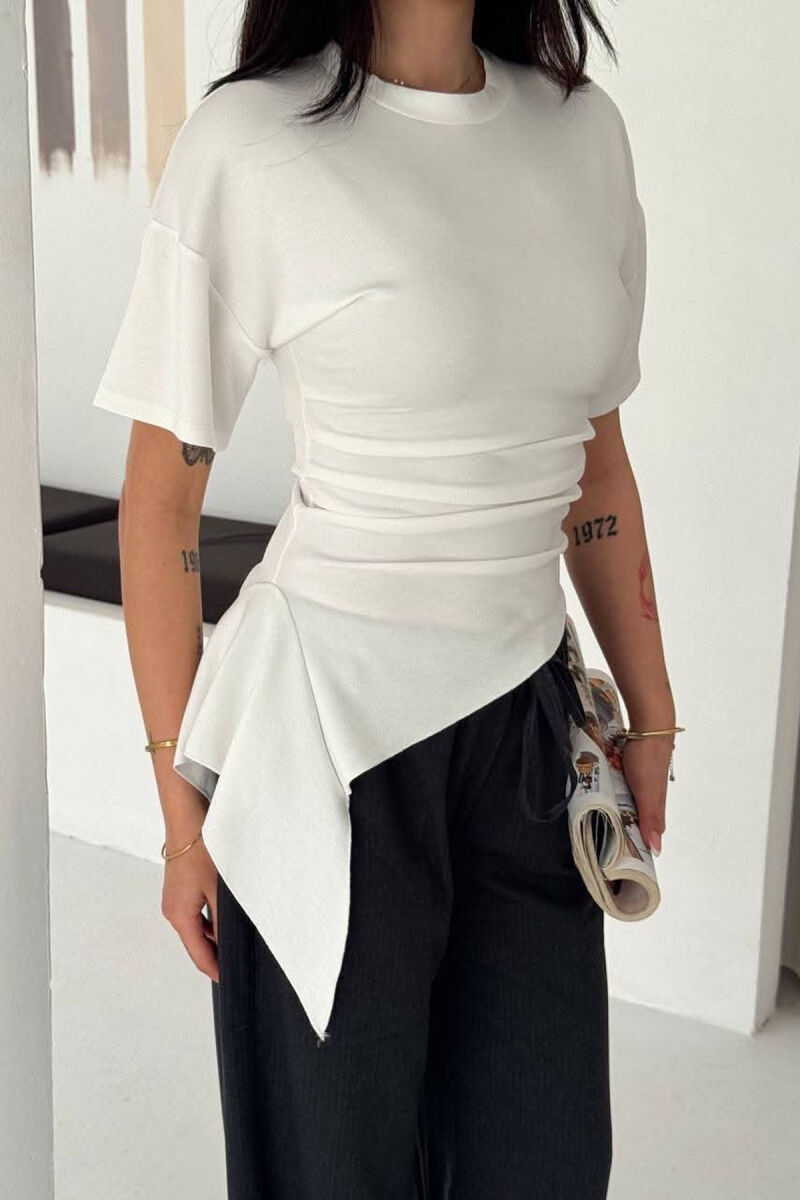 ONE COLOR ROUND NECK WOMAN T-SHIRT WHITE-E BARDHE - 3