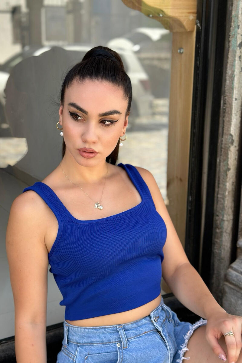 ONE COLOR ROUND NECK WOMAN TOP BLUE/BLU - 1