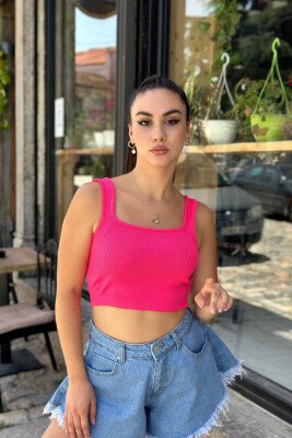 ONE COLOR ROUND NECK WOMAN TOP FUCHSIA/CIKLAMI 