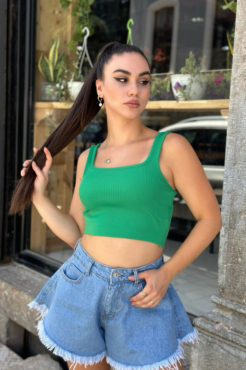 ONE COLOR ROUND NECK WOMAN TOP GREEN/JESHILE - 2