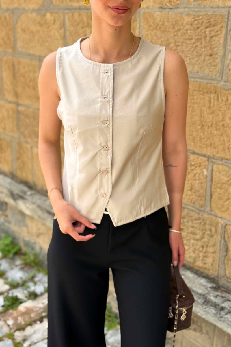 ONE COLOR ROUND NECK WOMAN VEST BEIGE/BEZHE - 2