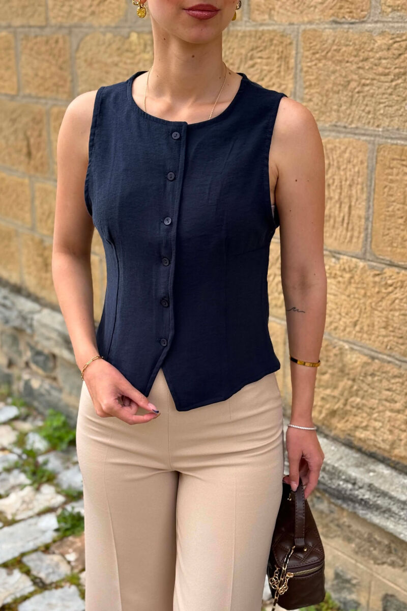 ONE COLOR ROUND NECK WOMAN VEST BLUE/BLU - 5