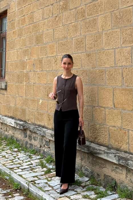 ONE COLOR ROUND NECK WOMAN VEST BROWN/KAFE - 2