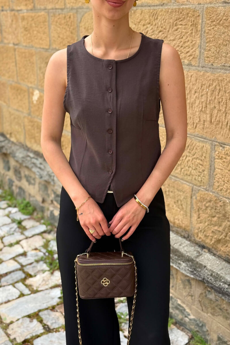 ONE COLOR ROUND NECK WOMAN VEST BROWN/KAFE - 5