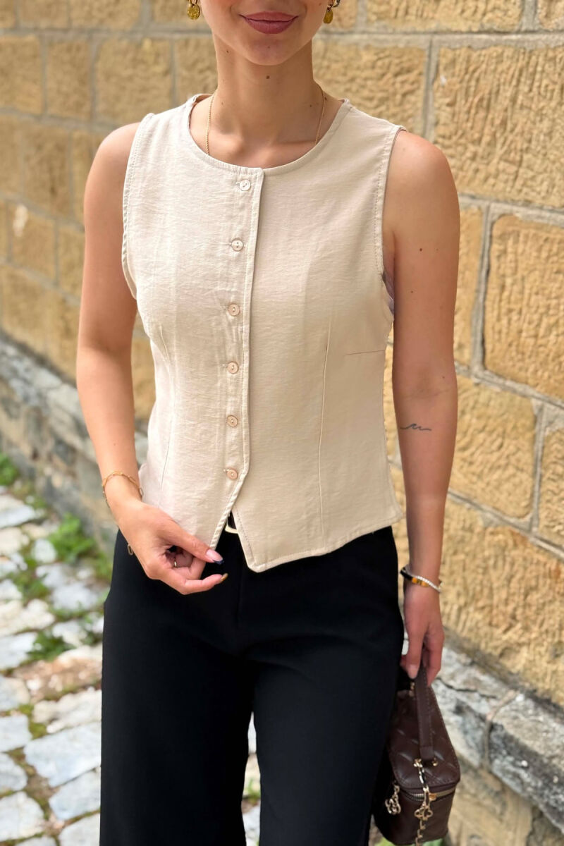 ONE COLOR ROUND NECK WOMAN VEST CREAM/KREM - 2