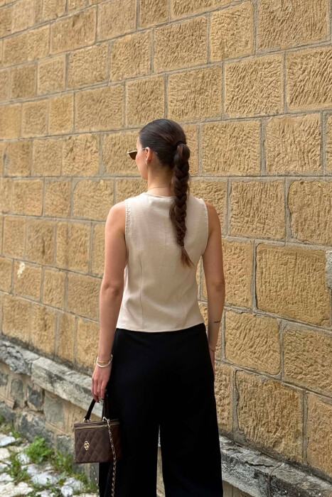 ONE COLOR ROUND NECK WOMAN VEST CREAM/KREM - 3