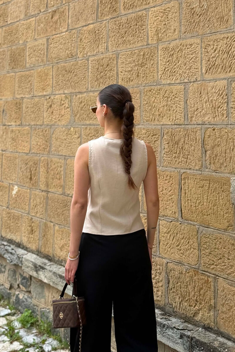 ONE COLOR ROUND NECK WOMAN VEST CREAM/KREM - 3