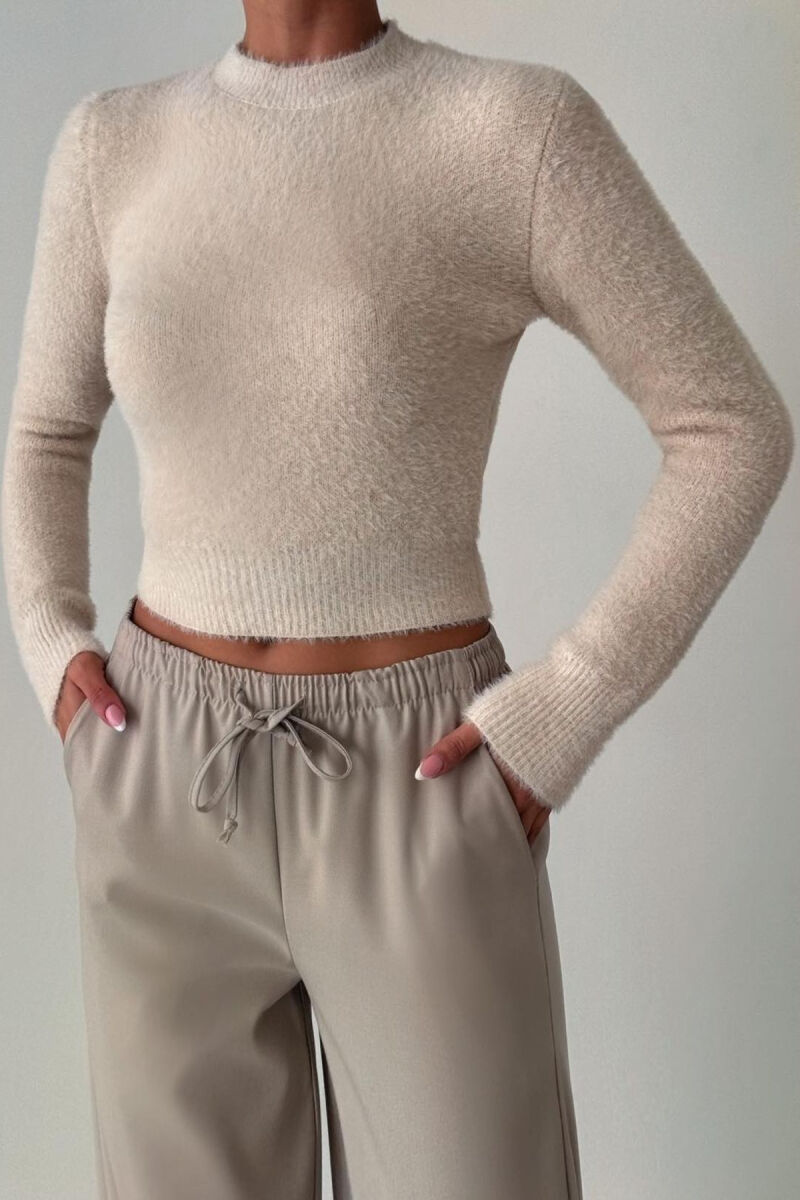 ONE COLOR ROUND NECK WOMEN SWEATER BEIGE/BEZHE - 2