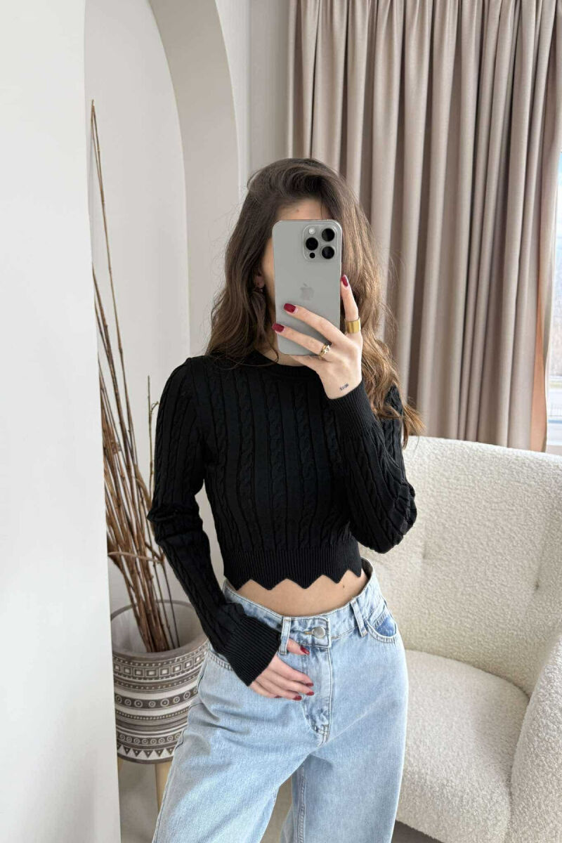 ONE COLOR ROUND NECK WOMEN SWEATER BLACK/ E ZEZE - 1
