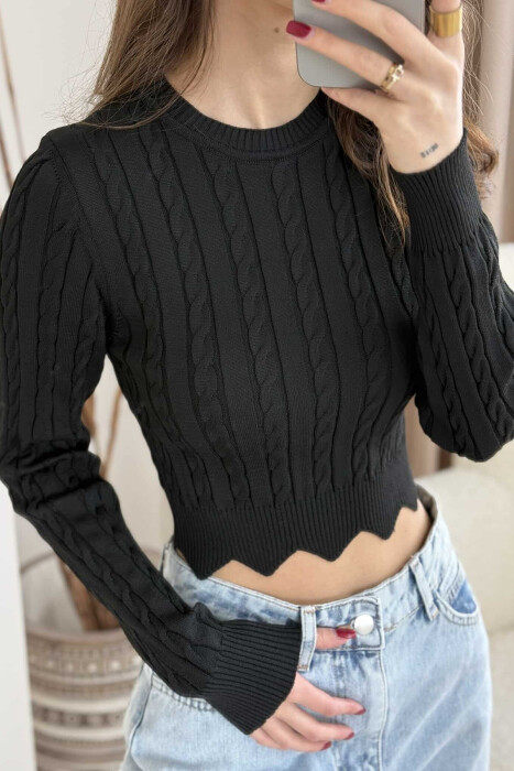 ONE COLOR ROUND NECK WOMEN SWEATER BLACK/ E ZEZE - 3
