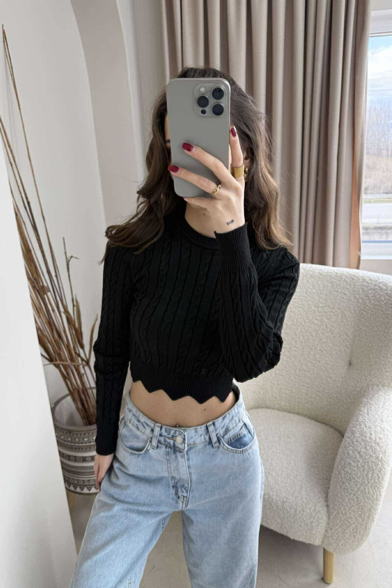 ONE COLOR ROUND NECK WOMEN SWEATER BLACK/ E ZEZE - 4