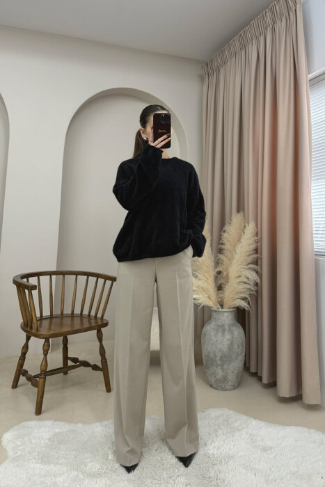 ONE COLOR ROUND NECK WOMEN SWEATER BLACK/ E ZEZE - KLAUDIO FASHION