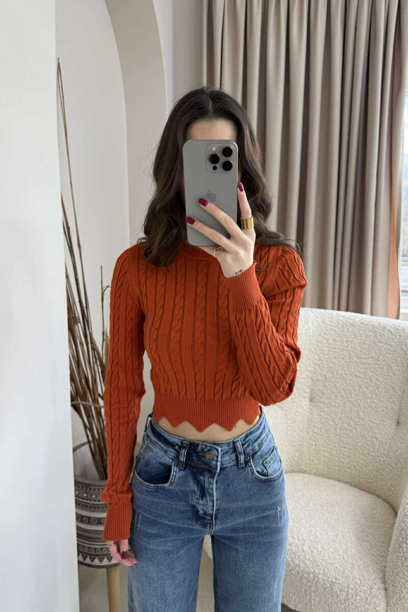 ONE COLOR ROUND NECK WOMEN SWEATER BRICK/TULLE - 1