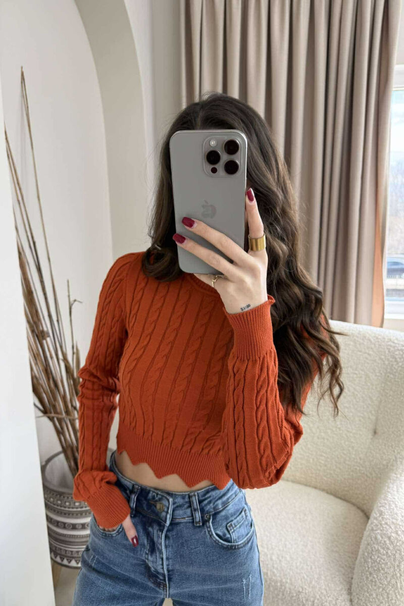 ONE COLOR ROUND NECK WOMEN SWEATER BRICK/TULLE - 2