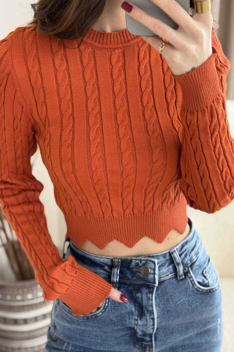 ONE COLOR ROUND NECK WOMEN SWEATER BRICK/TULLE - 4